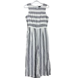 Loft Outlet Women S Gray & White Striped Jumpsuit Linen Blend Sleeveless Relaxed